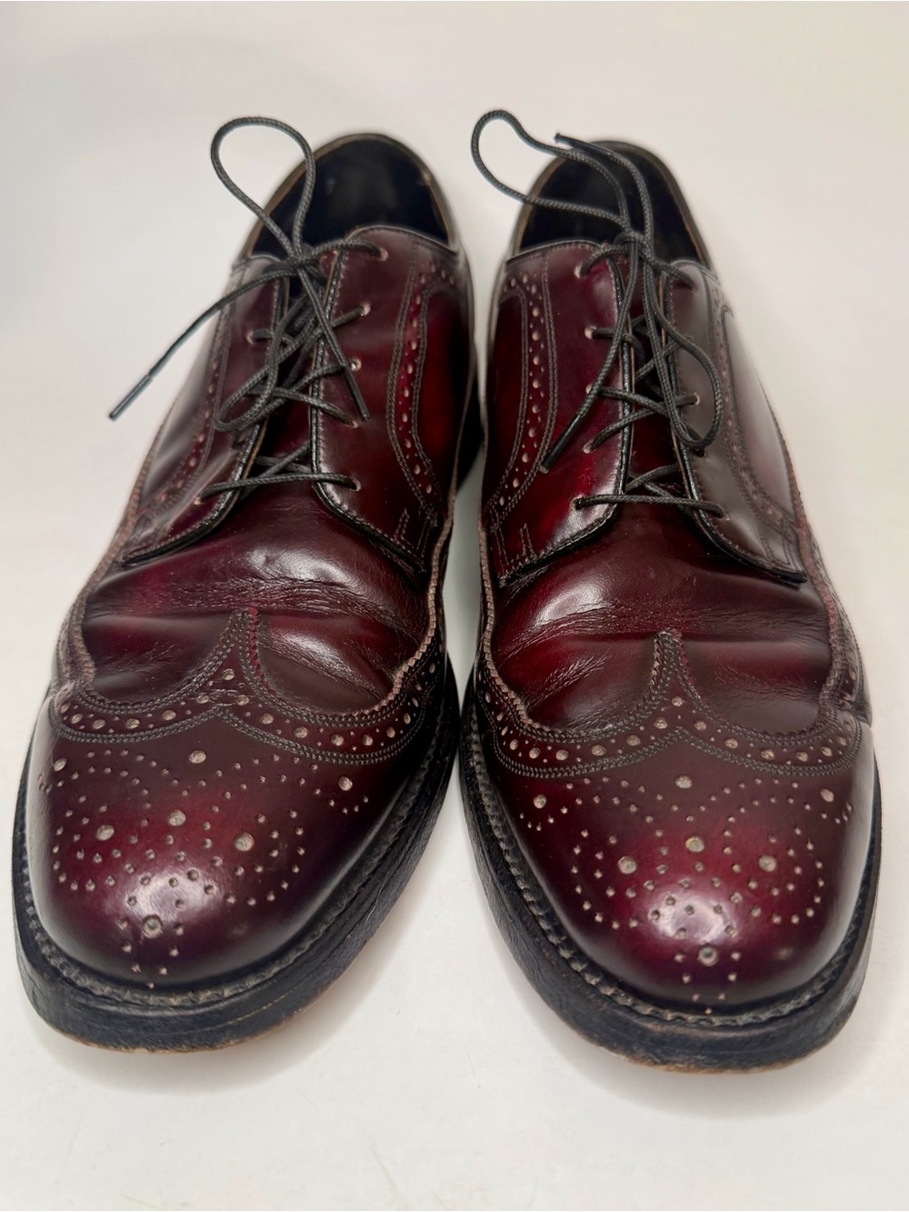 Vintage Florsheim Burgundy Leather Wingtip Brogue Oxford Size 9 C USA